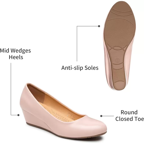 Trary Women's Wedges Pumps Round Toe Mid Heels Comfortable Closed Toe Dressy Shoes Women Pumps Wedge Shoes for Wedding Work Office Party