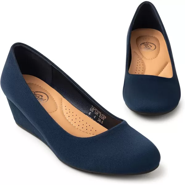 Trary Women's Wedges Pumps Round Toe Mid Heels Comfortable Closed Toe Dressy Shoes Women Pumps Wedge Shoes for Wedding Work Office Party