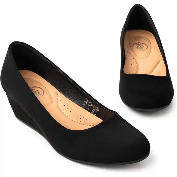 Trary Women's Wedges Pumps Round Toe Mid Heels Comfortable Closed Toe Dressy Shoes Women Pumps Wedge Shoes for Wedding Work Office Party