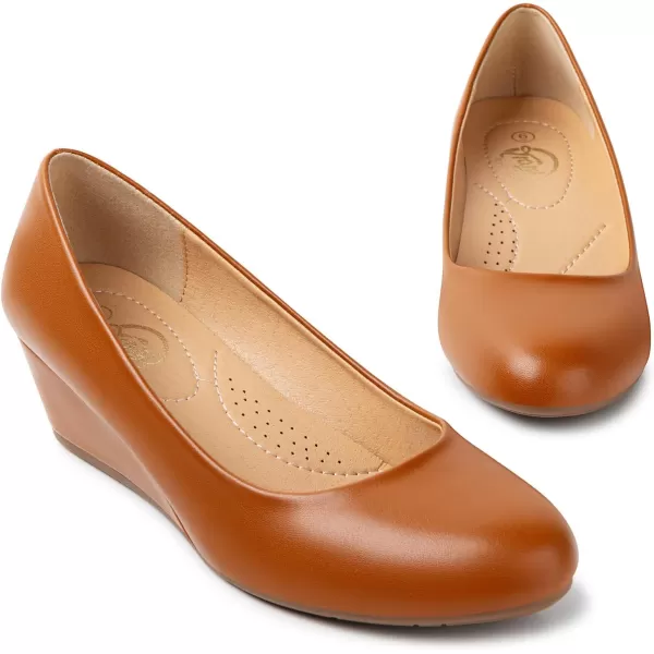 Trary Women's Wedges Pumps Round Toe Mid Heels Comfortable Closed Toe Dressy Shoes Women Pumps Wedge Shoes for Wedding Work Office Party