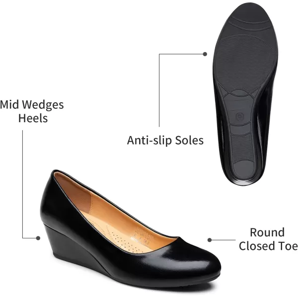 Trary Women's Wedges Pumps Round Toe Mid Heels Comfortable Closed Toe Dressy Shoes Women Pumps Wedge Shoes for Wedding Work Office Party