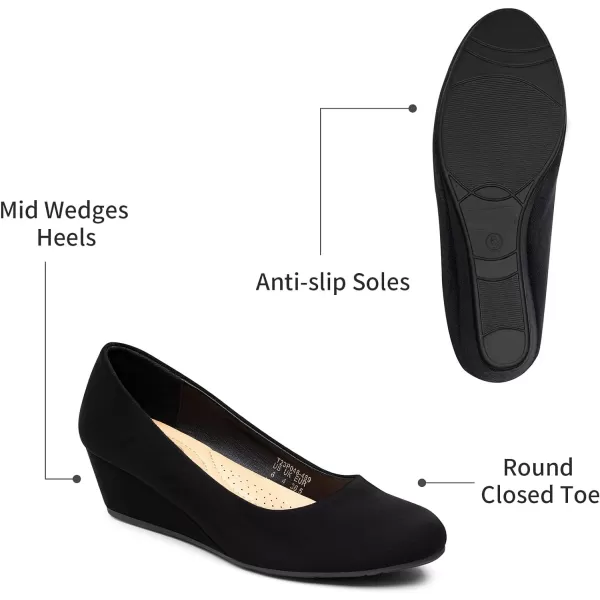 Trary Women's Wedges Pumps Round Toe Mid Heels Comfortable Closed Toe Dressy Shoes Women Pumps Wedge Shoes for Wedding Work Office Party