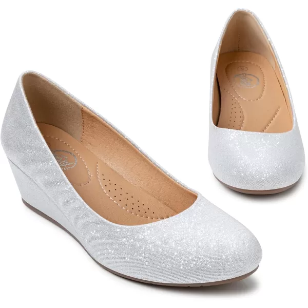 Trary Women's Wedges Pumps Round Toe Mid Heels Comfortable Closed Toe Dressy Shoes Women Pumps Wedge Shoes for Wedding Work Office Party