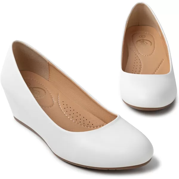 Trary Women's Wedges Pumps Round Toe Mid Heels Comfortable Closed Toe Dressy Shoes Women Pumps Wedge Shoes for Wedding Work Office Party