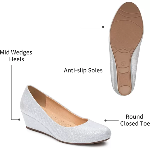 Trary Women's Wedges Pumps Round Toe Mid Heels Comfortable Closed Toe Dressy Shoes Women Pumps Wedge Shoes for Wedding Work Office Party