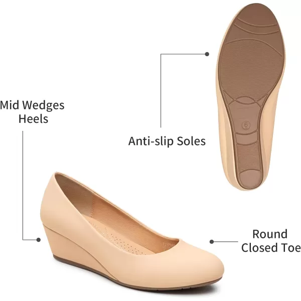 Trary Women's Wedges Pumps Round Toe Mid Heels Comfortable Closed Toe Dressy Shoes Women Pumps Wedge Shoes for Wedding Work Office Party