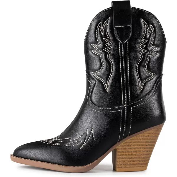 Trary Women's Western Cowgirl Cowboy Boots,Pointe Toe Chunky Low Heel Pull-on Ankle Boots Fashion Cowboy Country Concert Walking Booties for Women