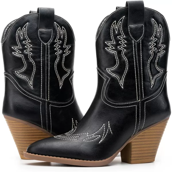 Trary Women's Western Cowgirl Cowboy Boots,Pointe Toe Chunky Low Heel Pull-on Ankle Boots Fashion Cowboy Country Concert Walking Booties for Women