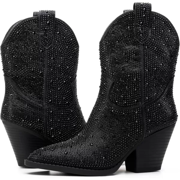Trary Women's Western Cowgirl Cowboy Boots,Pointe Toe Chunky Low Heel Pull-on Ankle Boots Fashion Cowboy Country Concert Walking Booties for Women
