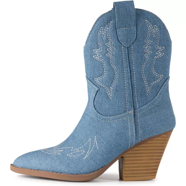 Trary Women's Western Cowgirl Cowboy Boots,Pointe Toe Chunky Low Heel Pull-on Ankle Boots Fashion Cowboy Country Concert Walking Booties for Women