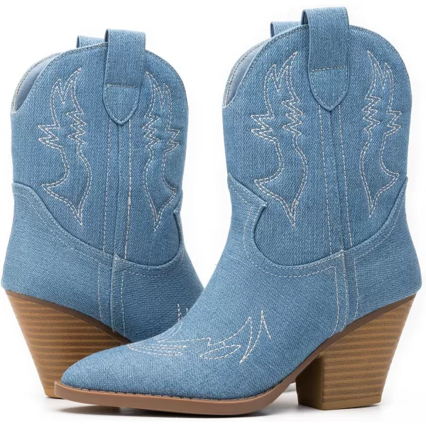 Trary Women's Western Cowgirl Cowboy Boots,Pointe Toe Chunky Low Heel Pull-on Ankle Boots Fashion Cowboy Country Concert Walking Booties for Women