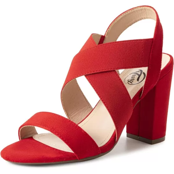 Trary Black Red Brown Heels for Women, Women's Chunky Heels Sandals Strappy Heels for Women Open Toe Women's Heeled Sandals Comfortable High Heels Homecoming Prom Heels Elastic Ankle Strap Block Shoes