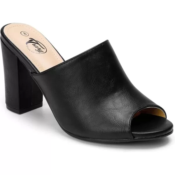 Trary Heels Sandals for Women, Women's Chunky Block High Heels Open Toe Heels Sandals Slip on Mules Comfortable Casual Dressy Black White Pink Brown Pumps
