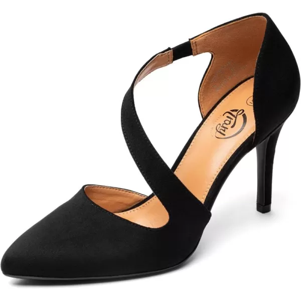 Trary Heels for Women Dress Closed Pointed Toe Heels Comfortable Stiletto High Heels Pumps Sexy Slip On D'Orsay Pumps with Cross Elastic Straps Work Wedding Party Shoes for Women