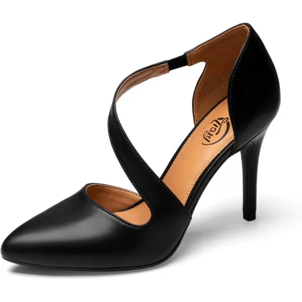 Trary Heels for Women Dress Closed Pointed Toe Heels Comfortable Stiletto High Heels Pumps Sexy Slip On D'Orsay Pumps with Cross Elastic Straps Work Wedding Party Shoes for Women