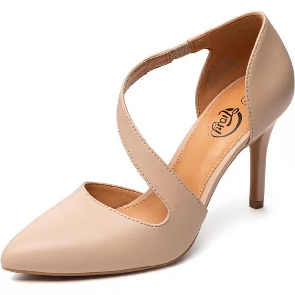 Trary Heels for Women Dress Closed Pointed Toe Heels Comfortable Stiletto High Heels Pumps Sexy Slip On D'Orsay Pumps with Cross Elastic Straps Work Wedding Party Shoes for Women