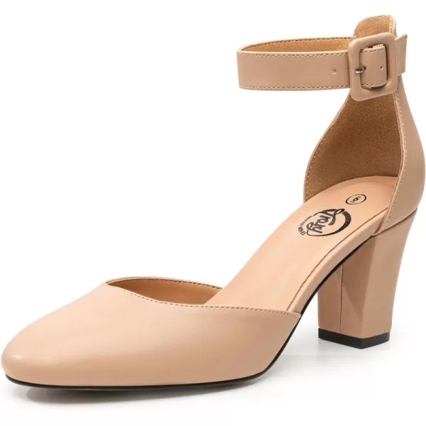 Trary Heels for Women, Low Heel Closed Round Toe Chunky Block Nude Heels Adjustable Ankle Strap Comfy Pumps Shoes Black Heels for Women Versatility Heels Wedding Daily Dressy 2.75" Heels