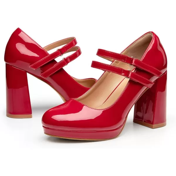 Trary Platform Mary Jane Shoes Womens Heels, Chunky Heels Mary Janes Dress Shoes for Women Close Round Toe Pumps Shoes with Buckle Strap for Office Party Casual Wedding