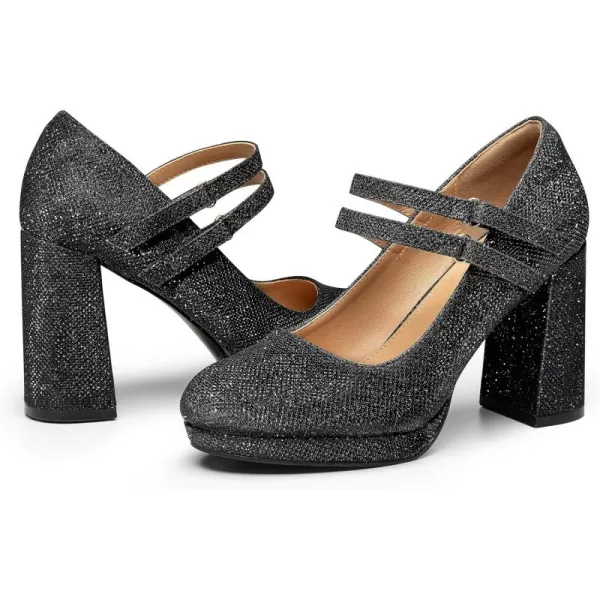 Trary Platform Mary Jane Shoes Womens Heels, Chunky Heels Mary Janes Dress Shoes for Women Close Round Toe Pumps Shoes with Buckle Strap for Office Party Casual Wedding