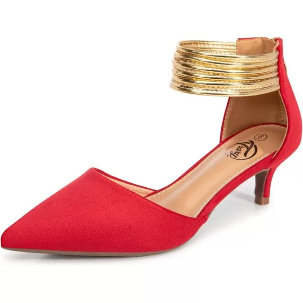 Trary Women’s Ankle Strap Kitten Heels for Women,Green Heels Red Heels Purple Heels Black Heels,Closed Toe Heels for Women, with Stiletto &amp; Golden Strap