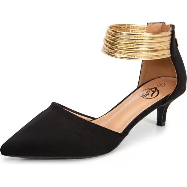 Trary Women’s Ankle Strap Kitten Heels for Women,Green Heels Red Heels Purple Heels Black Heels,Closed Toe Heels for Women, with Stiletto &amp; Golden Strap