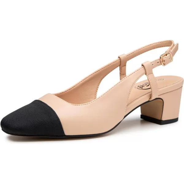 Trary Women's Chunky Slingback Pumps Comfortable Low Block Heels Splicing Square Toe Slip On Pumps Shoes for Office Work Wedding