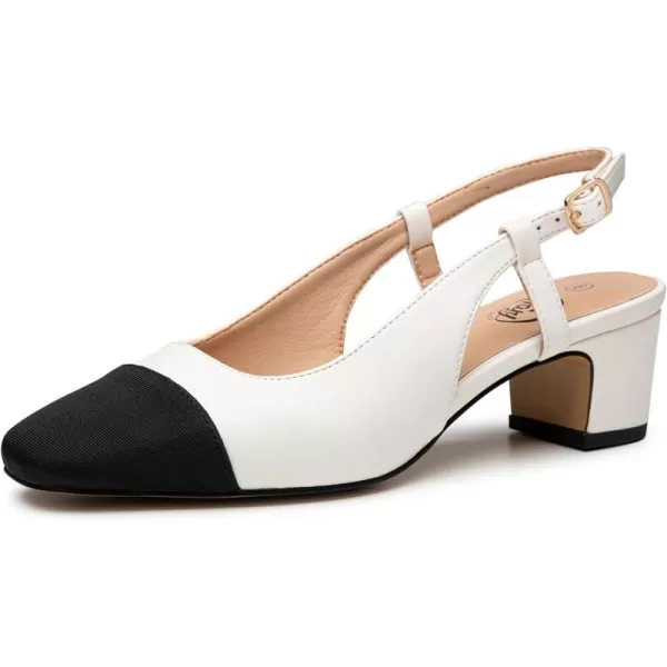Trary Women's Chunky Slingback Pumps Comfortable Low Block Heels Splicing Square Toe Slip On Pumps Shoes for Office Work Wedding