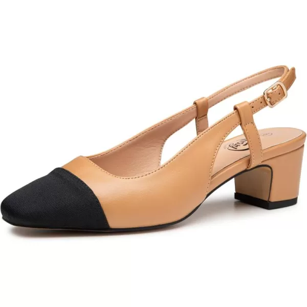 Trary Women's Chunky Slingback Pumps Comfortable Low Block Heels Splicing Square Toe Slip On Pumps Shoes for Office Work Wedding