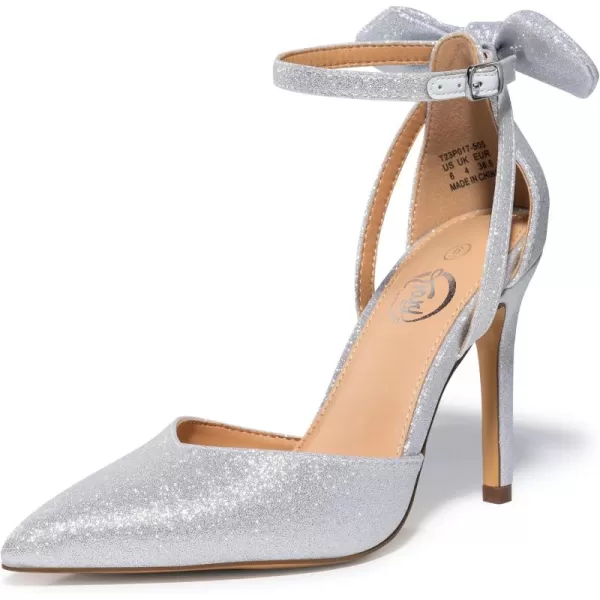Trary Women's Heels for Women Closed Toe Women's Stiletto High Heels Pointed Toe Bow Knot Ankle Strap 3.74 Inches Pumps Adjustable Buckle Womens Comfy Sexy Shoes for Wedding Casual Party Office