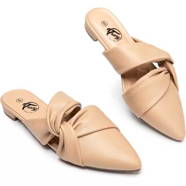Trary Womens Mules Flats Closed Pointed Toe Comfortable Slip on Backless Loafer Shoes for Women with Knot