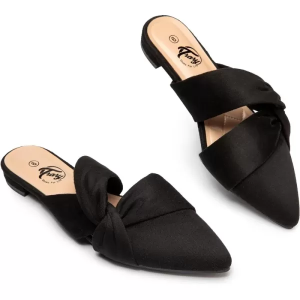 Trary Womens Mules Flats Closed Pointed Toe Comfortable Slip on Backless Loafer Shoes for Women with Knot