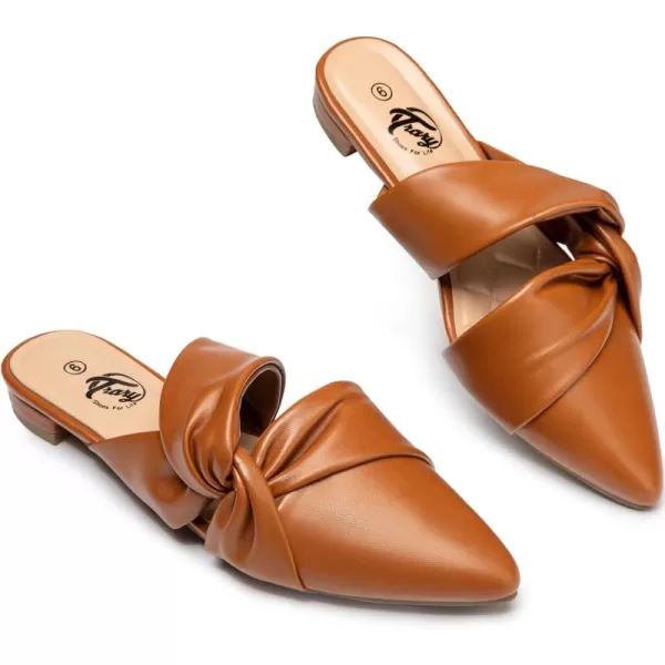 Trary Womens Mules Flats Closed Pointed Toe Comfortable Slip on Backless Loafer Shoes for Women with Knot