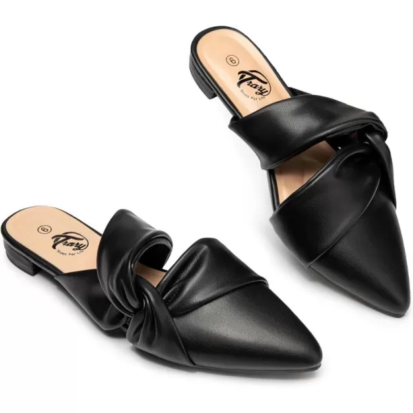 Trary Womens Mules Flats Closed Pointed Toe Comfortable Slip on Backless Loafer Shoes for Women with Knot