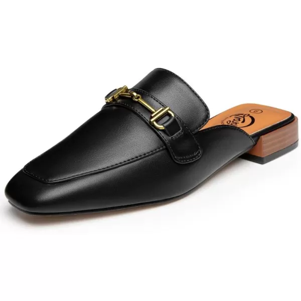 Trary Women's Mules,Loafers for Women,Womens Buckle Loafers,Square Toe Mules for Women,Women's Black Flat for Women,Classic Dressy Shoes for Women，Casual Comfortable Shoes for Women