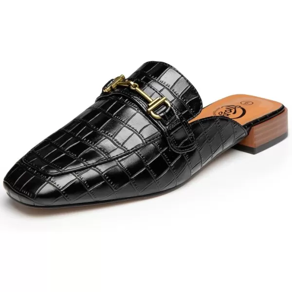 Trary Women's Mules,Loafers for Women,Womens Buckle Loafers,Square Toe Mules for Women,Women's Black Flat for Women,Classic Dressy Shoes for Women，Casual Comfortable Shoes for Women