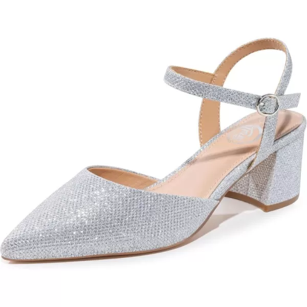 Trary Women's Pointed Toe Low Chunky Block Heels,Comfortable Adjustable Ankle Strap Closed Toe Work Wedding Dress Party Pumps Shoes