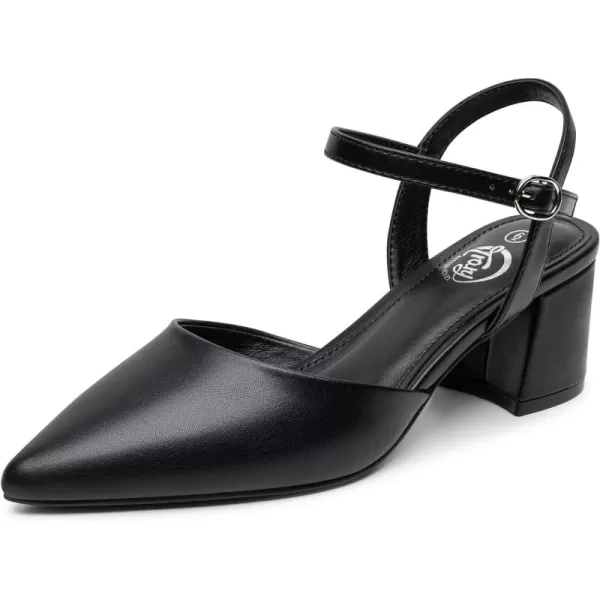 Trary Women's Pointed Toe Low Chunky Block Heels,Comfortable Adjustable Ankle Strap Closed Toe Work Wedding Dress Party Pumps Shoes