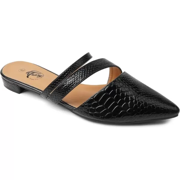 Trary Women's Pointy Toe Slidess for Women,Flat Mule Slides,Slip On Shoes