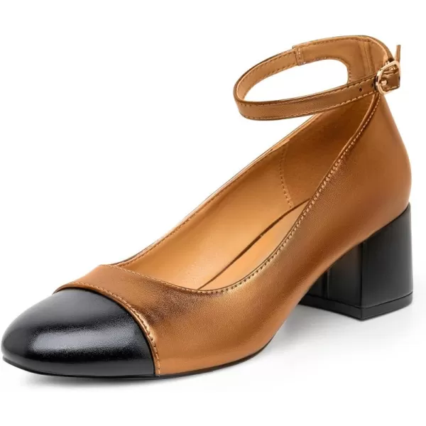Trary Women's Pumps Shoes,White Nude Gold Heels,Closed Toe Heels for Women,Chunky High Heels for Women,Cap Toe Pumps Shoes,Casual Wedding Dress Shoes for Women