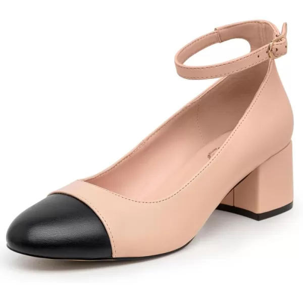 Trary Women's Pumps Shoes,White Nude Gold Heels,Closed Toe Heels for Women,Chunky High Heels for Women,Cap Toe Pumps Shoes,Casual Wedding Dress Shoes for Women