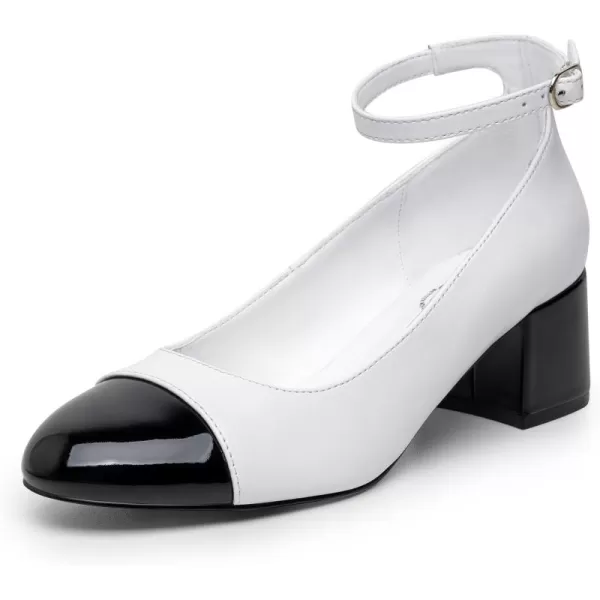 Trary Women's Pumps Shoes,White Nude Gold Heels,Closed Toe Heels for Women,Chunky High Heels for Women,Cap Toe Pumps Shoes,Casual Wedding Dress Shoes for Women