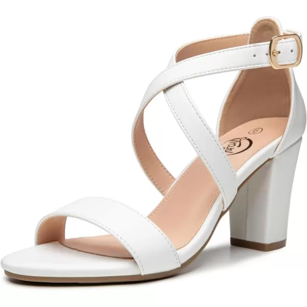 Trary Women's Sandal, White, Block Heel, Ankle Strap, Size 5-11.5, Formal Occasion Attendees