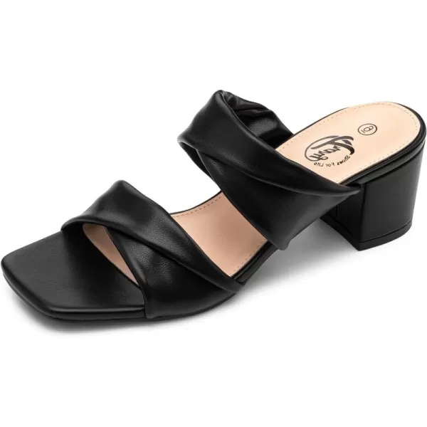 Trary Women's Sandals, Square Toe Heels Sandals, 2inch Black White Nude Chunky Block Heels Sandals