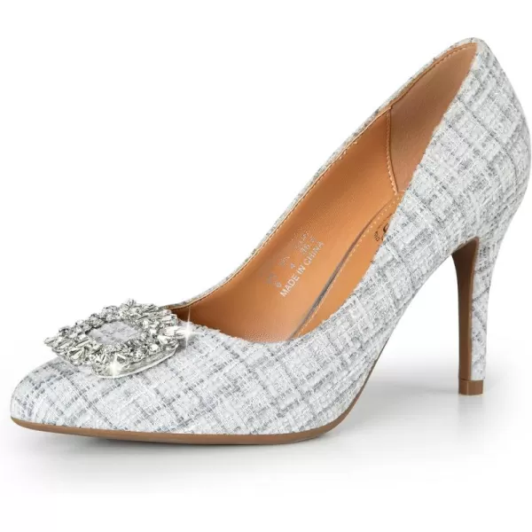 Trary Women's Stiletto High Heels Pumps Wedding Closed Toe Heels Sparkly Rhinestone Sexy Elegant Women's Pumps Party Bridal Dress Shoes for Women with Jewel Buckle