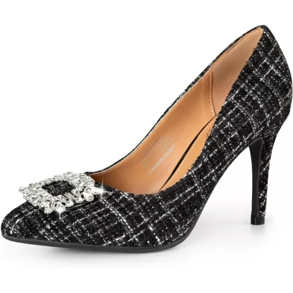 Trary Women's Stiletto High Heels Pumps Wedding Closed Toe Heels Sparkly Rhinestone Sexy Elegant Women's Pumps Party Bridal Dress Shoes for Women with Jewel Buckle