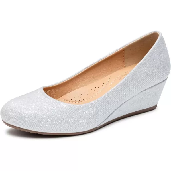 Trary Women's Wedges Pumps Round Toe Mid Heels Comfortable Closed Toe Dressy Shoes Women Pumps Wedge Shoes for Wedding Work Office Party