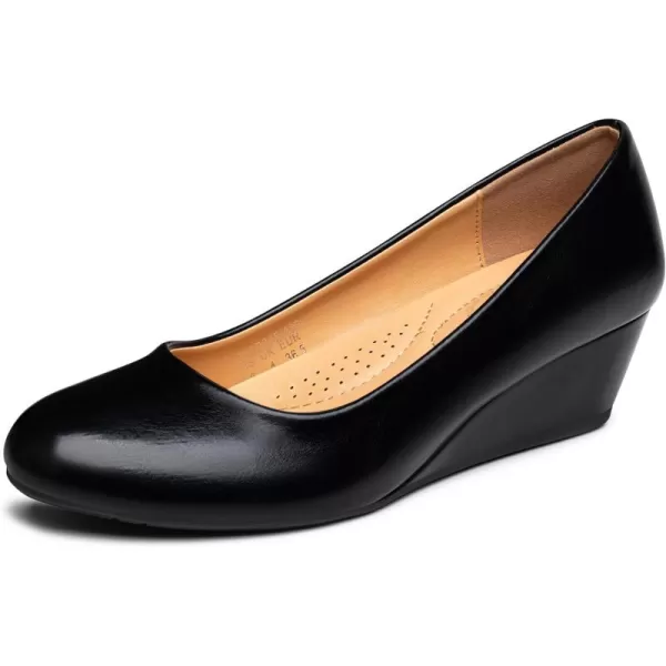 Trary Women's Wedges Pumps Round Toe Mid Heels Comfortable Closed Toe Dressy Shoes Women Pumps Wedge Shoes for Wedding Work Office Party