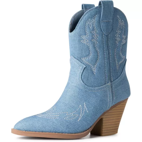 Trary Women's Western Cowgirl Cowboy Boots,Pointe Toe Chunky Low Heel Pull-on Ankle Boots Fashion Cowboy Country Concert Walking Booties for Women