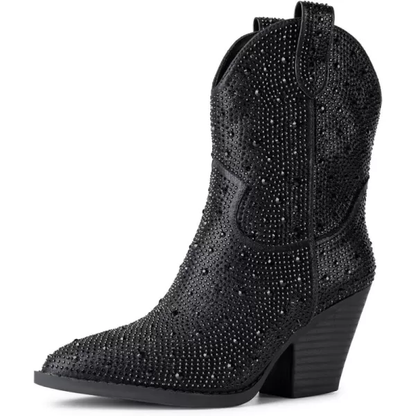 Trary Women's Western Cowgirl Cowboy Boots,Pointe Toe Chunky Low Heel Pull-on Ankle Boots Fashion Cowboy Country Concert Walking Booties for Women