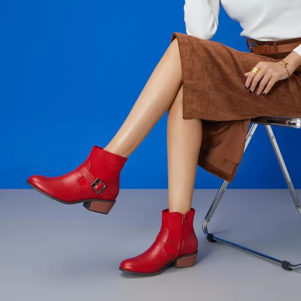 Trary Ankle Boots for Women Round Toe Low Heel Womens Ankle Boots Side Zipper Booties Winter with Buckle,with Fleece Linning